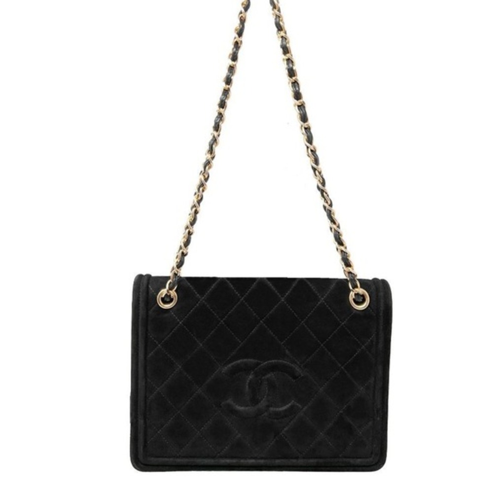 Chanel Black Suede Flap Bag Gold Chain CC Shoulder Bag - Picture 2 of 13